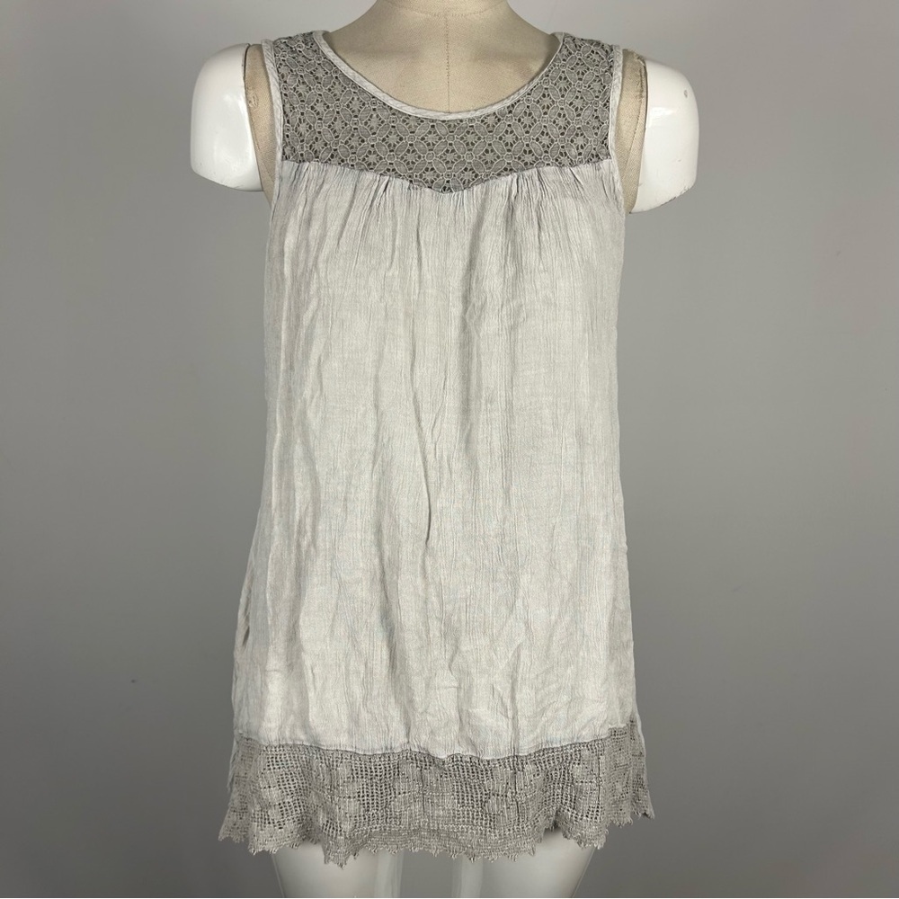 Papa Boho Sleeveless Tunic - Gray Lace Trim & Textured Bodice M🤎